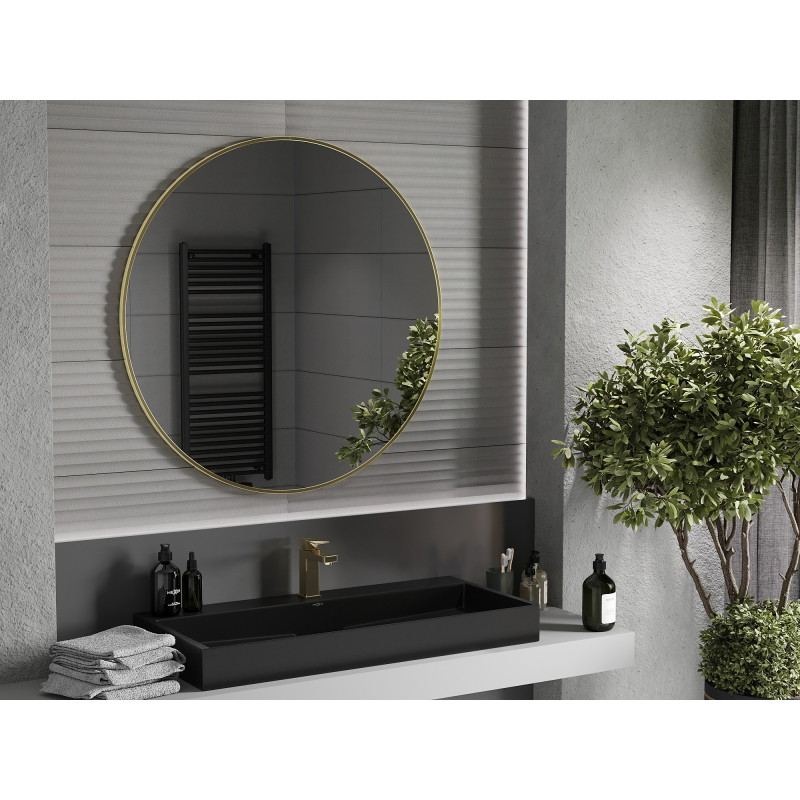 Mexen Loft Okrúhle kúpeľňové zrkadlo 100 cm, rám v brúsenom zlate - 9850-100-100-000-50