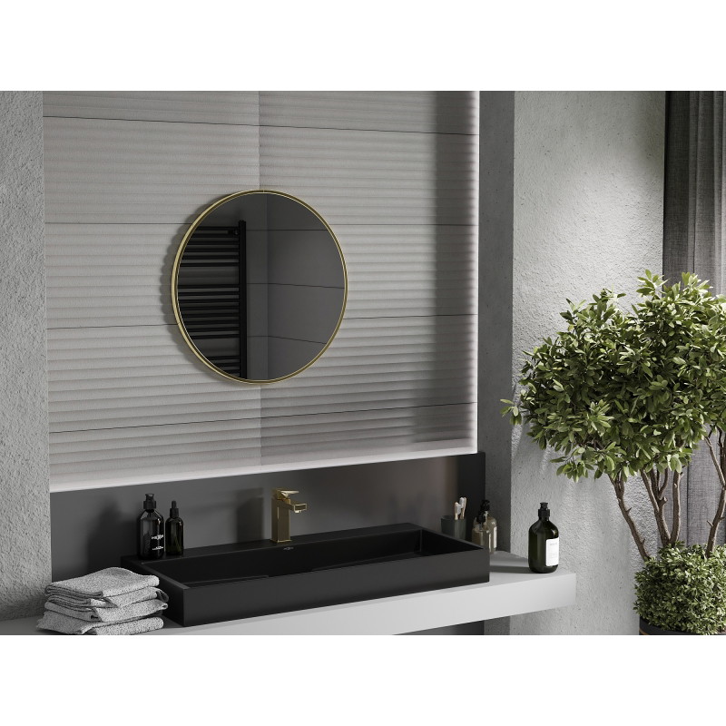 Mexen Loft okrúhle kúpeľňové zrkadlo 65 cm, zlatý rám - 9850-065-065-000-50