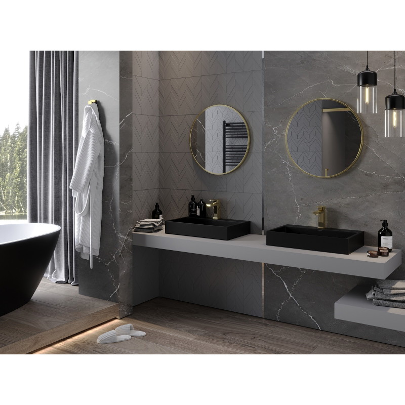 Mexen Loft okrúhle kúpeľňové zrkadlo 65 cm, zlatý rám - 9850-065-065-000-50