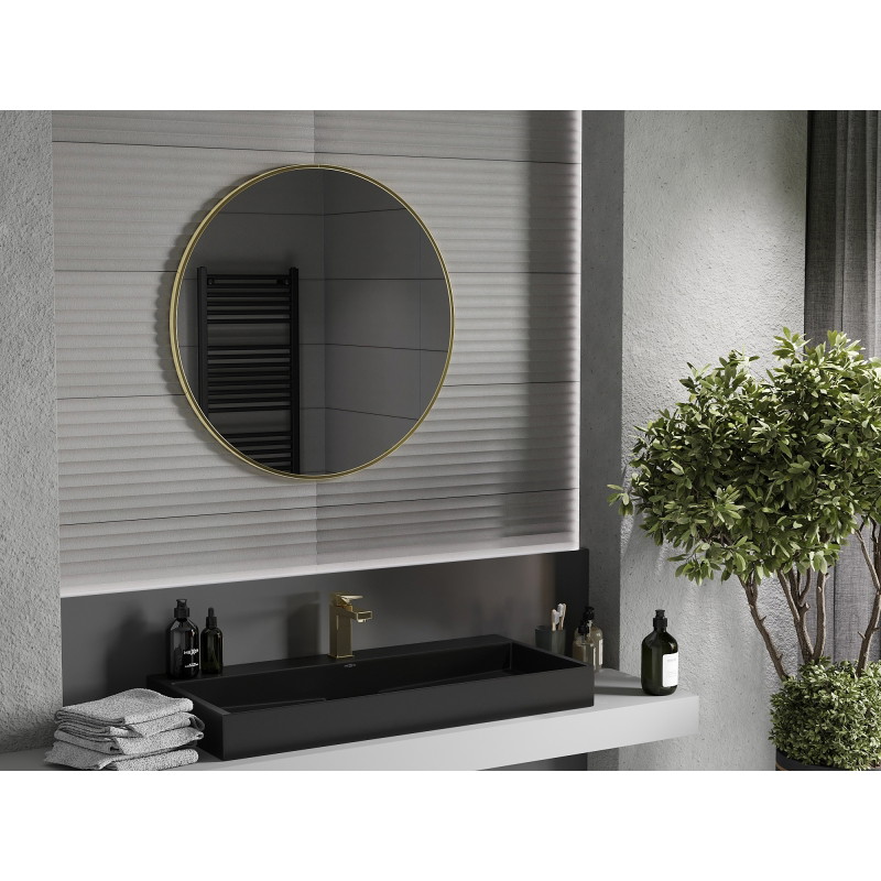 Mexen Loft okrúhle zrkadlo do kúpeľne 80 cm, zlatý rám - 9850-080-080-000-50