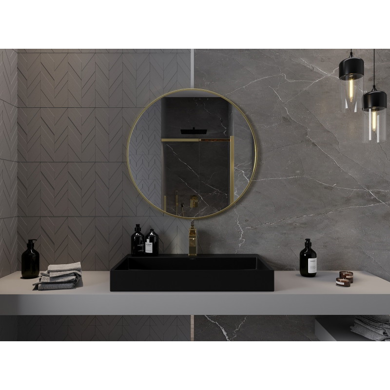 Mexen Loft okrúhle kúpeľňové zrkadlo 80 cm, zlatý rám - 9850-080-080-000-50