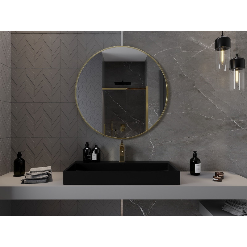 Mexen Loft Okrúhle kúpeľňové zrkadlo 90 cm, rám v brúsenom zlate - 9850-090-090-000-50