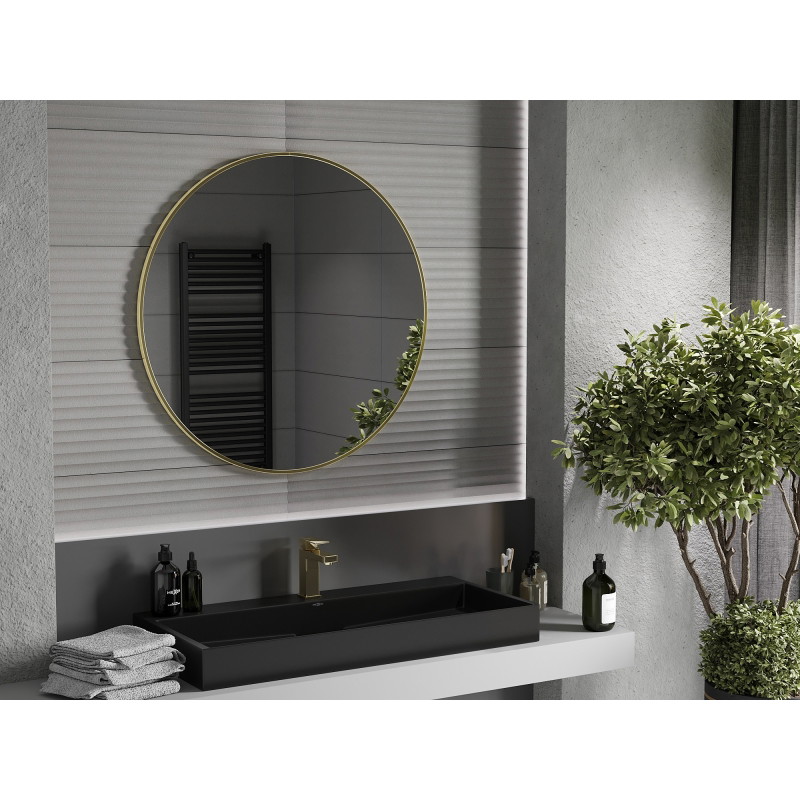 Mexen Loft okrúhle kúpeľňové zrkadlo 95 cm, rám v brúsenom zlatom prevedení - 9850-095-095-000-50