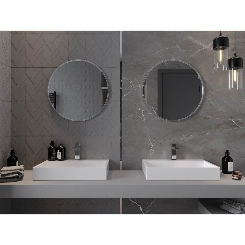 Mexen Loft kúpeľňové zrkadlo okrúhle 60 cm, rám inox - 9850-060-060-000-10