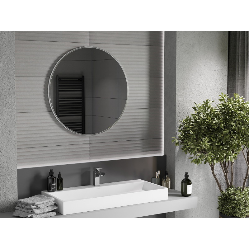 Mexen Loft okrúhle kúpeľňové zrkadlo 80 cm, inox rám - 9850-080-080-000-10