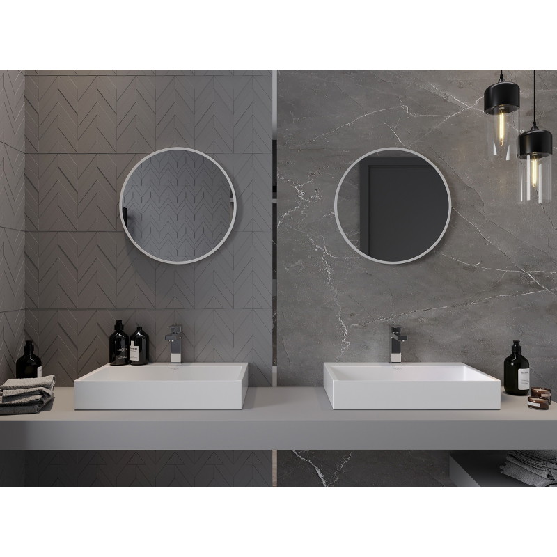 Mexen Loft kúpeľňové zrkadlo okrúhle 50 cm, biely rám - 9850-050-050-000-20