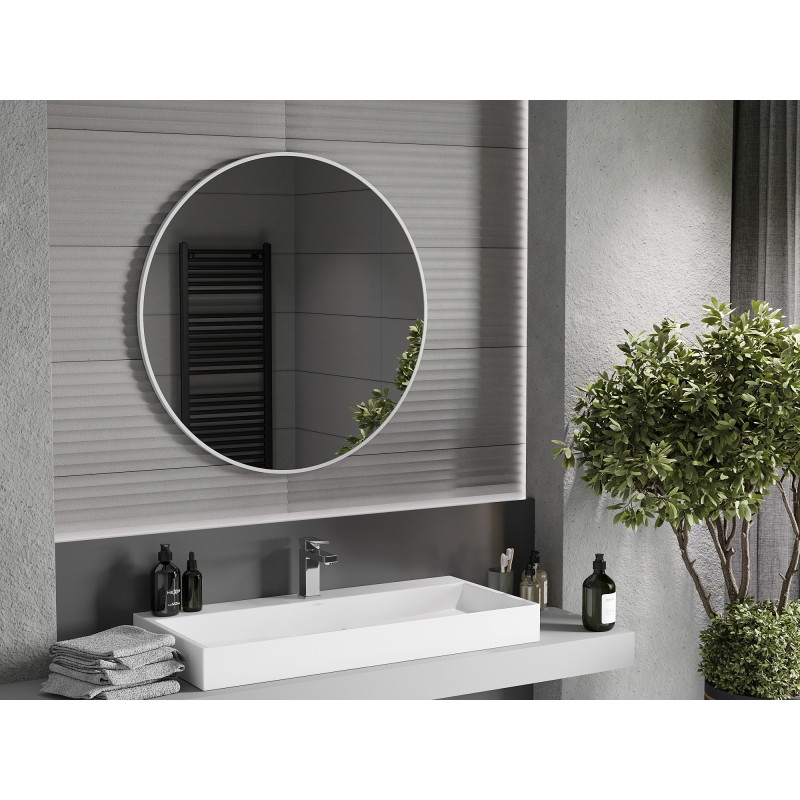 Mexen Loft kúpeľňové zrkadlo okrúhle 90 cm, biely rám - 9850-090-090-000-20