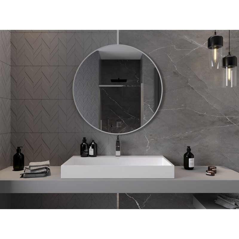 Mexen Loft kúpeľňové zrkadlo okrúhle 90 cm, biely rám - 9850-090-090-000-20
