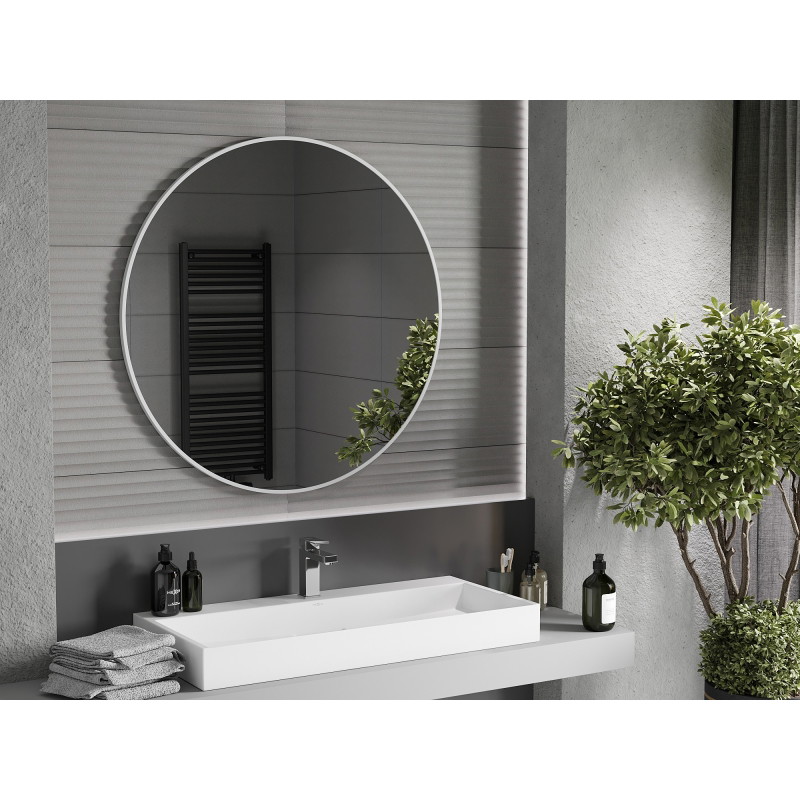 Mexen Loft okrúhle kúpeľňové zrkadlo 100 cm, biely rám - 9850-100-100-000-20
