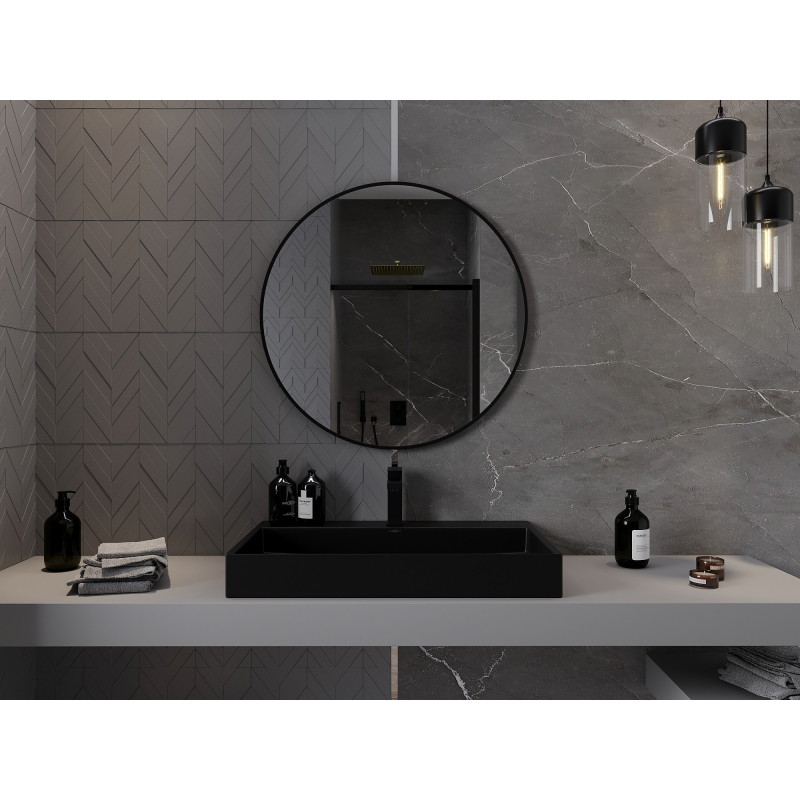 Mexen Loft okrúhle kúpeľňové zrkadlo 85 cm, čierny rám - 9850-085-085-000-70