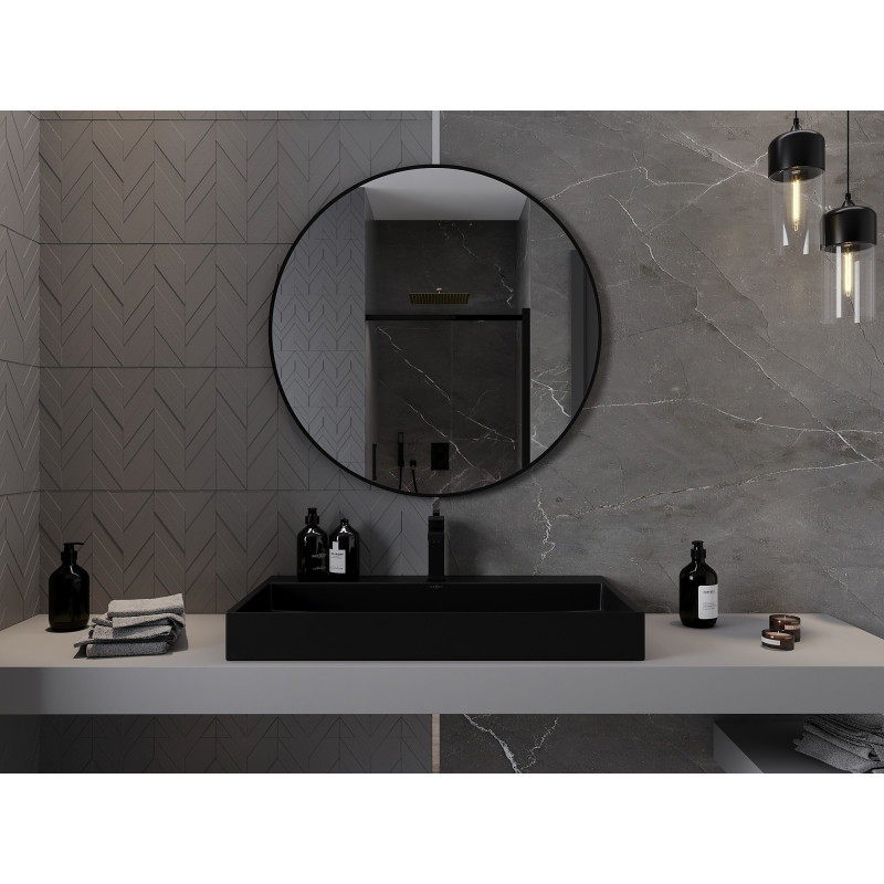 Mexen Loft okrúhle zrkadlo do kúpeľne 95 cm, čierny rám - 9850-095-095-000-70