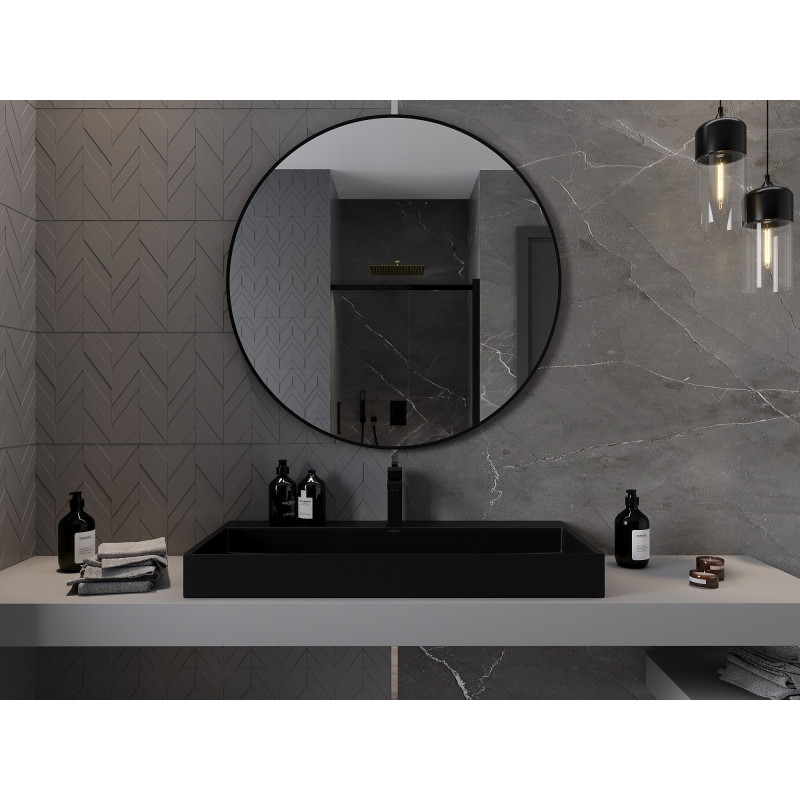 Mexen Loft kúpeľňové okrúhle zrkadlo 100 cm, čierny rám - 9850-100-100-000-70