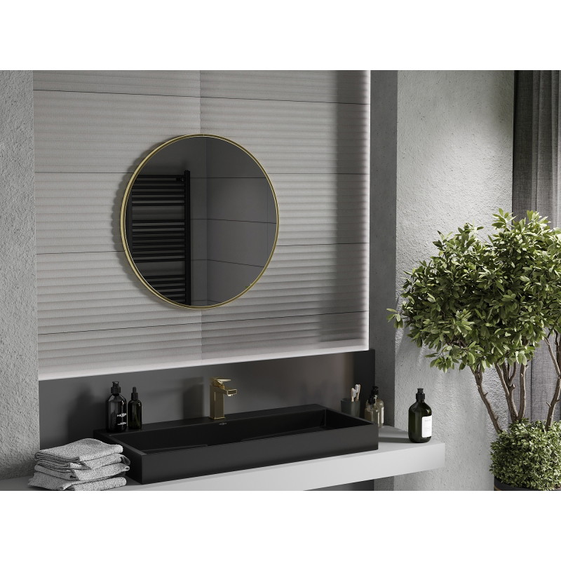 Mexen Loft Okrúhle kúpeľňové zrkadlo 75 cm, rám v brúsenom zlate - 9850-075-075-000-50