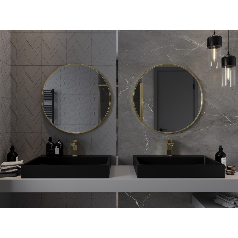 Mexen Loft Okrúhle kúpeľňové zrkadlo 75 cm, rám v brúsenom zlate - 9850-075-075-000-50