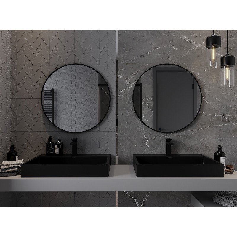 Mexen Loft kúpeľňové zrkadlo okrúhle 75 cm, čierny rám - 9850-075-075-000-70