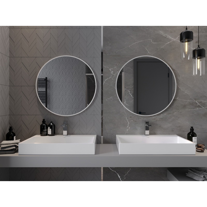 Mexen Loft okrúhle kúpeľňové zrkadlo 70 cm, biely rám - 9850-070-070-000-20
