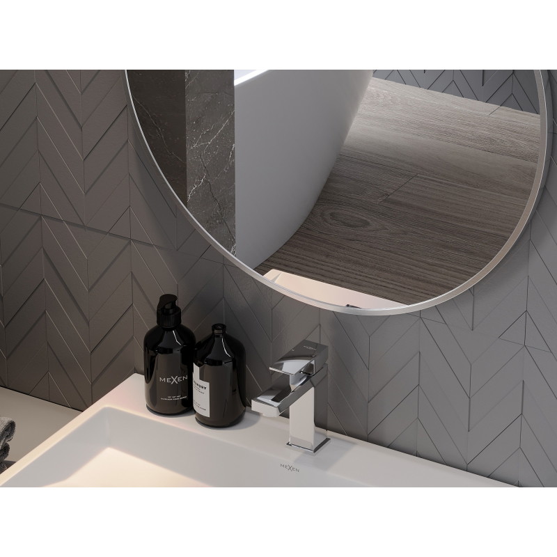 Mexen Loft kúpeľňové okrúhle zrkadlo 90 cm, rám inox - 9850-090-090-000-10