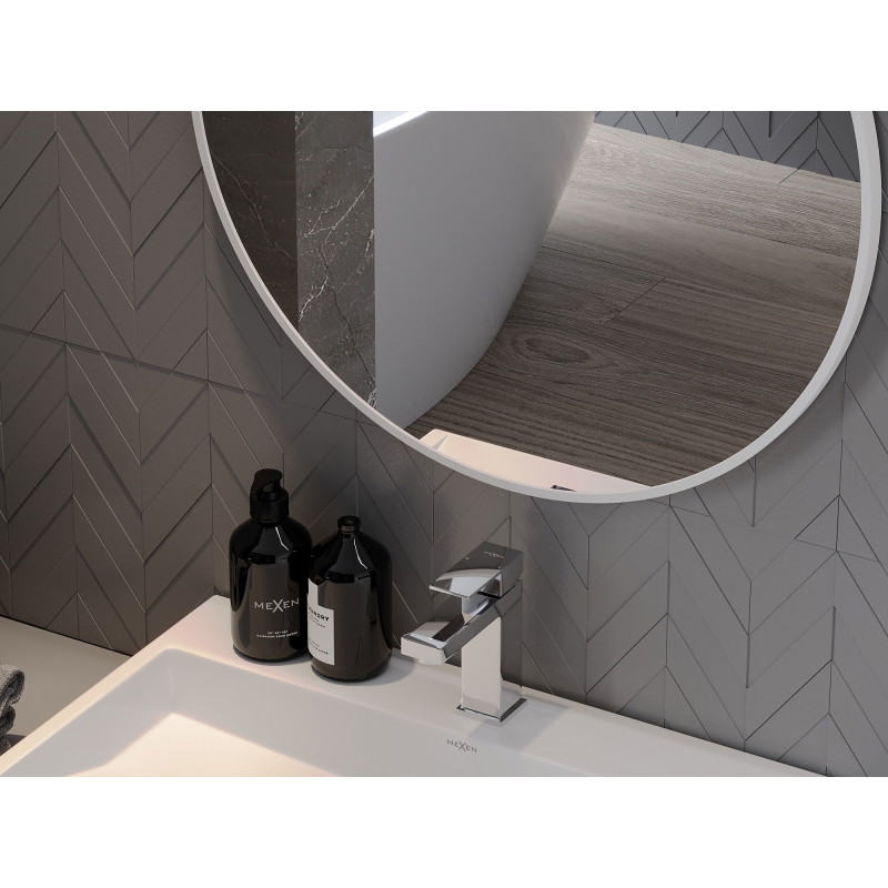 Mexen Loft kúpeľňové zrkadlo okrúhle 60 cm, biely rám - 9850-060-060-000-20