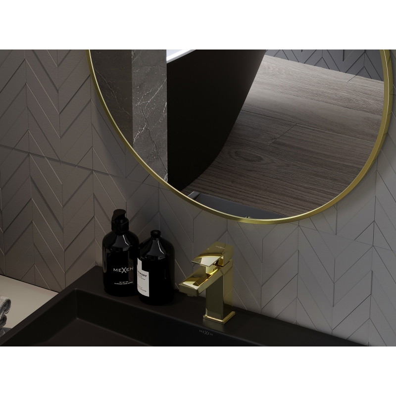 Mexen Loft okrúhle kúpeľňové zrkadlo 55 cm, zlatý rám - 9850-055-055-000-50