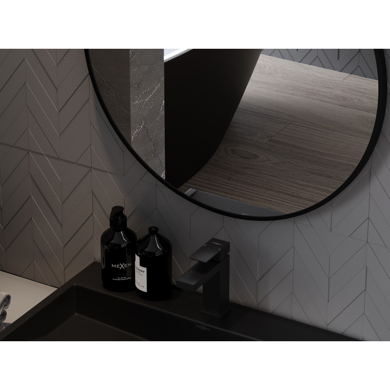 Mexen Loft kúpeľňové okrúhle zrkadlo 65 cm, čierny rám - 9850-065-065-000-70