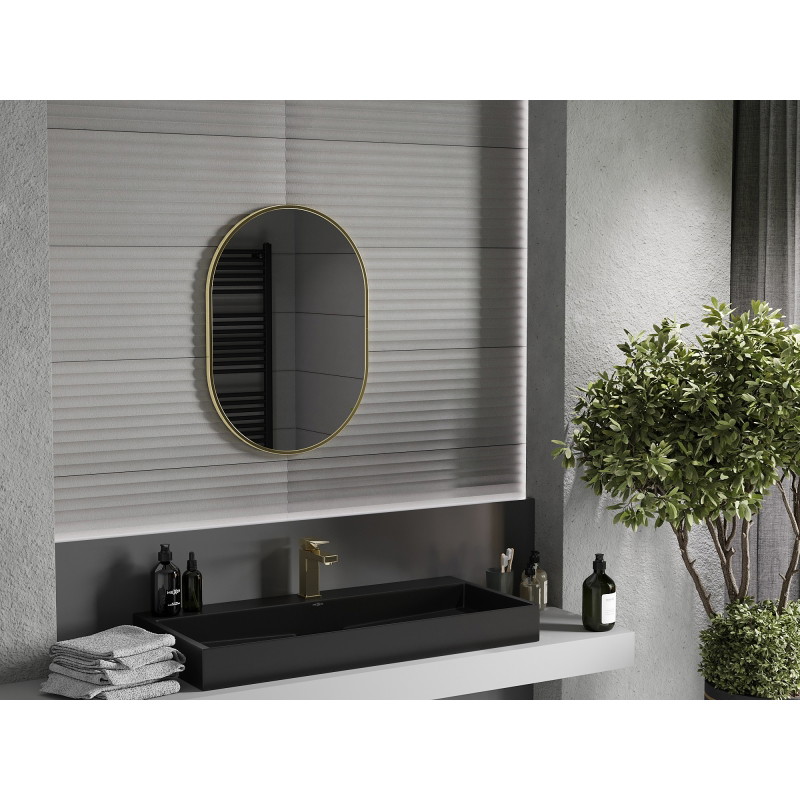 Mexen Loft oválne kúpeľňové zrkadlo 70 x 50 cm, zlatý brúsený rám - 9851-070-050-000-50