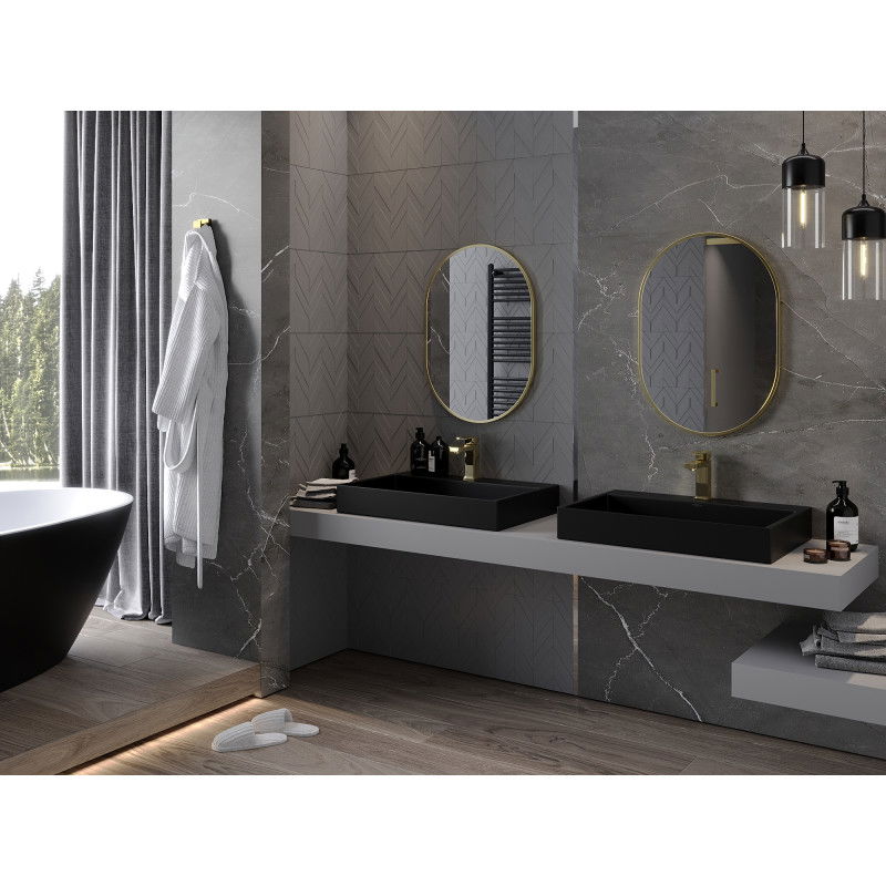 Mexen Loft oválne kúpeľňové zrkadlo 70 x 50 cm, zlatý rám - 9851-070-050-000-50