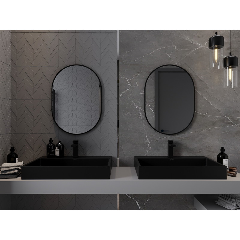 Mexen Loft oválne kúpeľňové zrkadlo 70 x 50 cm, čierny rám - 9851-070-050-000-70