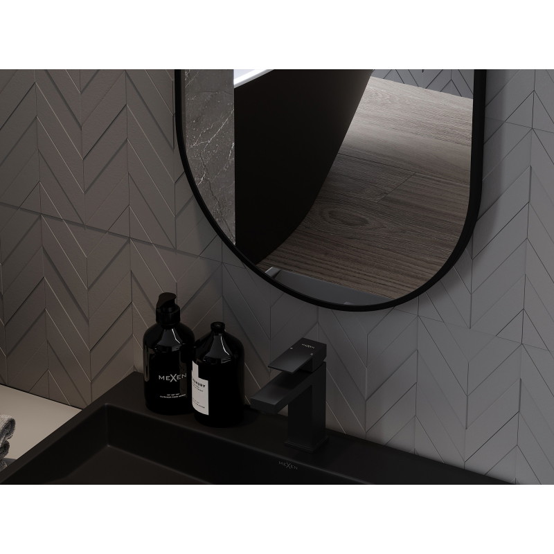 Mexen Loft oválne kúpeľňové zrkadlo 70 x 50 cm, čierny rám - 9851-070-050-000-70