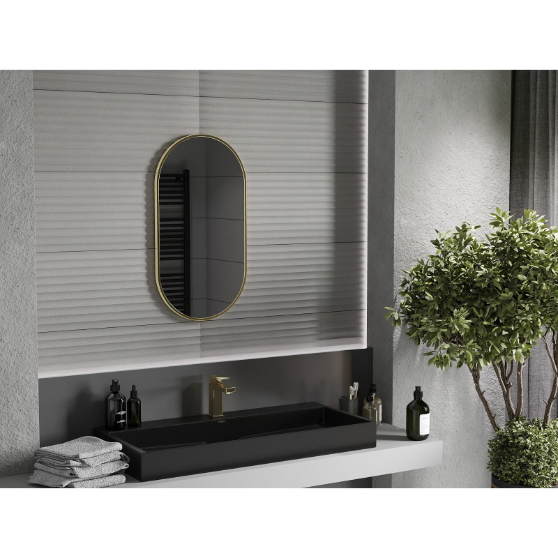 Mexen Loft oválne kúpeľňové zrkadlo 75 x 40 cm, rám v brúsenom zlate - 9851-075-040-000-50
