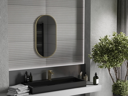 Mexen Loft oválne kúpeľňové zrkadlo 75 x 40 cm, zlatý rám - 9851-075-040-000-50