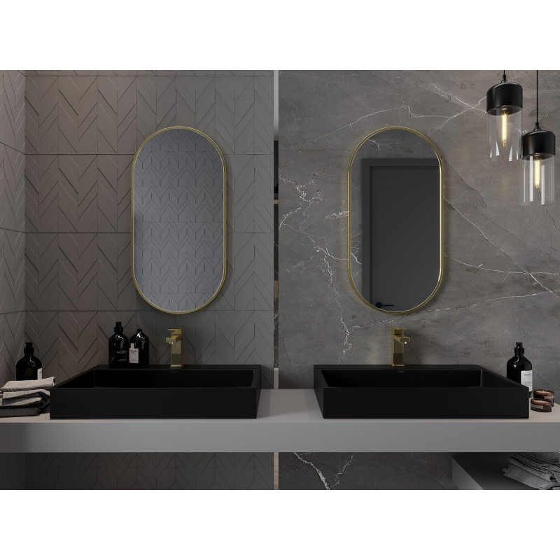 Mexen Loft Oválne kúpeľňové zrkadlo 80 x 40 cm, rám brúsené zlato - 9851-080-040-000-50