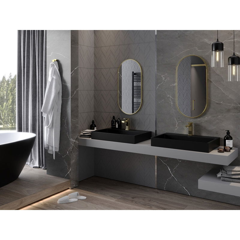 Mexen Loft oválne kúpeľňové zrkadlo 80 x 40 cm, zlatý rám - 9851-080-040-000-50