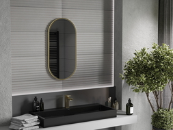 Mexen Loft oválne kúpeľňové zrkadlo 80 x 40 cm, zlatý rám - 9851-080-040-000-50