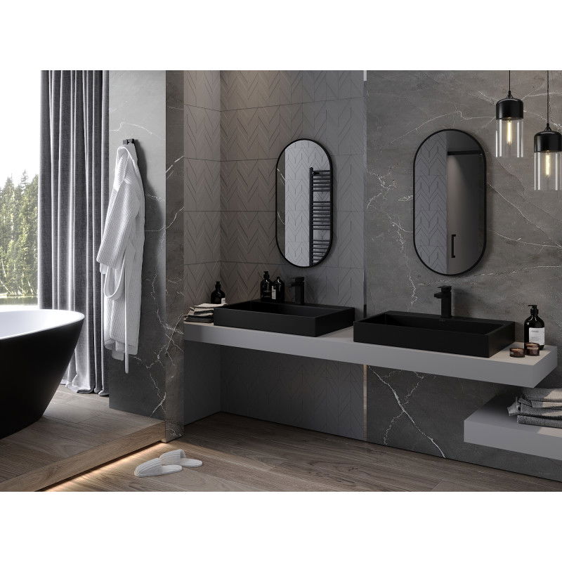 Mexen Loft oválne kúpeľňové zrkadlo 80 x 40 cm, čierny rám - 9851-080-040-000-70