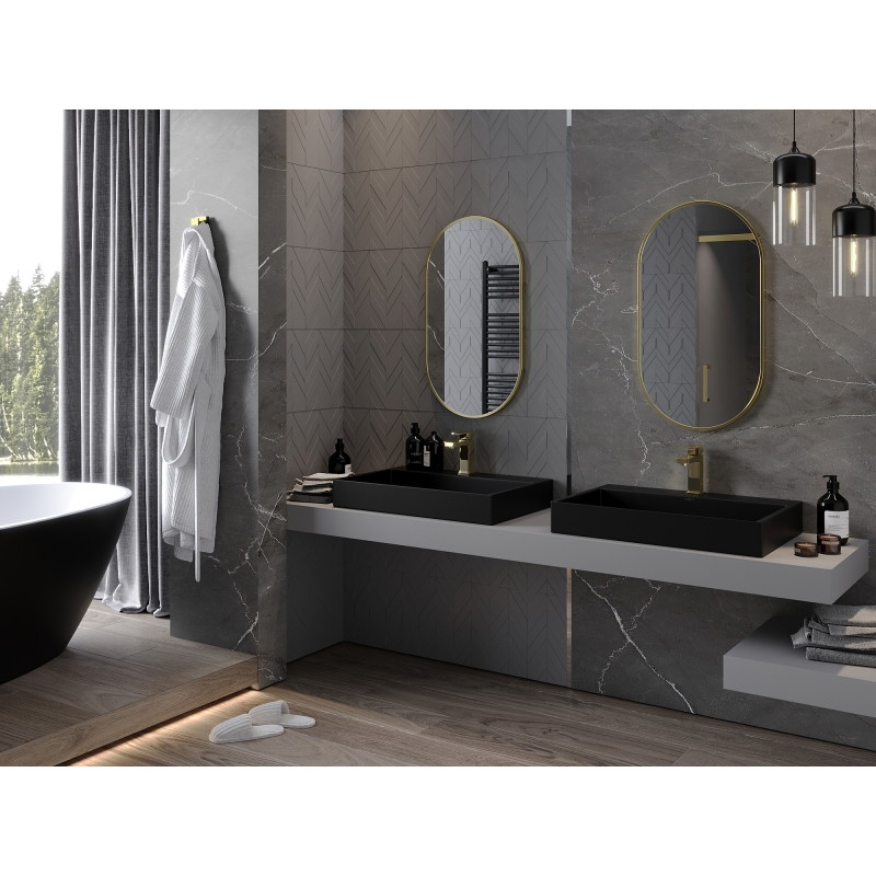 Mexen Loft oválne kúpeľňové zrkadlo 80 x 45 cm, rám v brúsenom zlatom prevedení - 9851-080-045-000-50