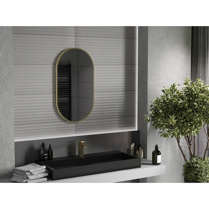 Mexen Loft oválne kúpeľňové zrkadlo 80 x 45 cm, rám v brúsenom zlatom prevedení - 9851-080-045-000-50