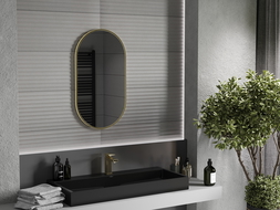 Mexen Loft oválne kúpeľňové zrkadlo 80 x 45 cm, zlatý rám - 9851-080-045-000-50