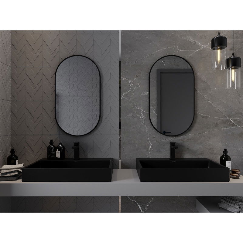 Mexen Loft oválne kúpeľňové zrkadlo 80 x 45 cm, čierny rám - 9851-080-045-000-70