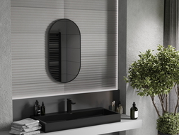 Mexen Loft oválne kúpeľňové zrkadlo 80 x 45 cm, čierny rám - 9851-080-045-000-70