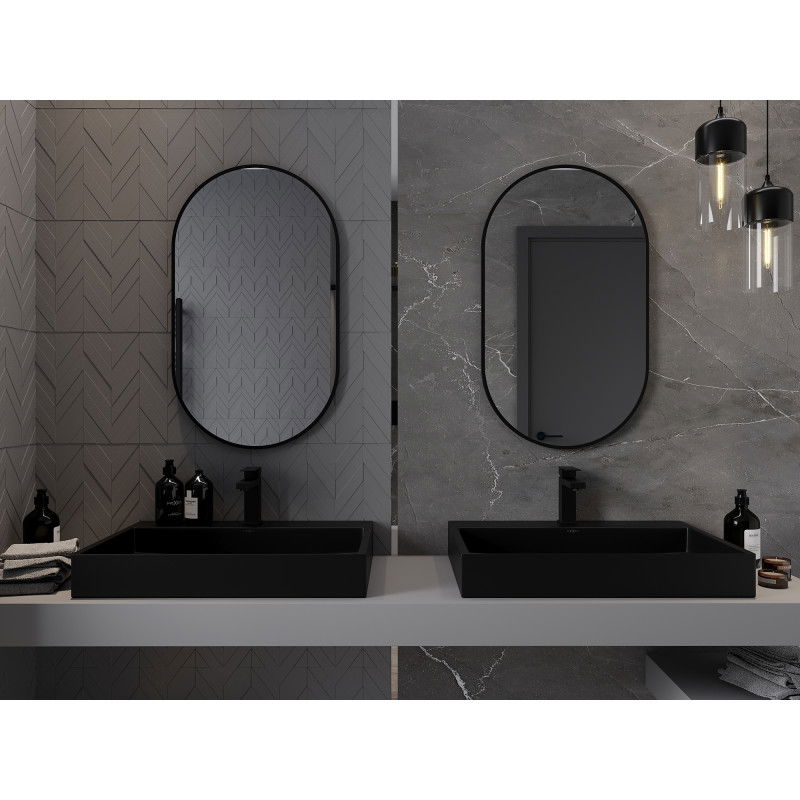 Mexen Loft oválne kúpeľňové zrkadlo 85 x 50 cm, čierny rám - 9851-085-050-000-70