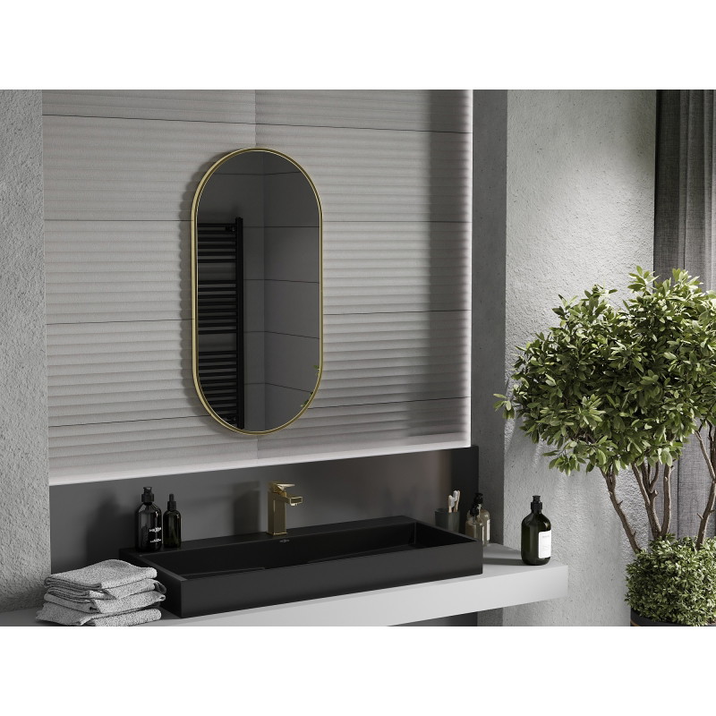Mexen Loft Oválne kúpeľňové zrkadlo 90 x 45 cm, rám v brúsenom zlate - 9851-090-045-000-50