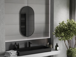 Mexen Loft oválne kúpeľňové zrkadlo 90 x 45 cm, čierny rám - 9851-090-045-000-70