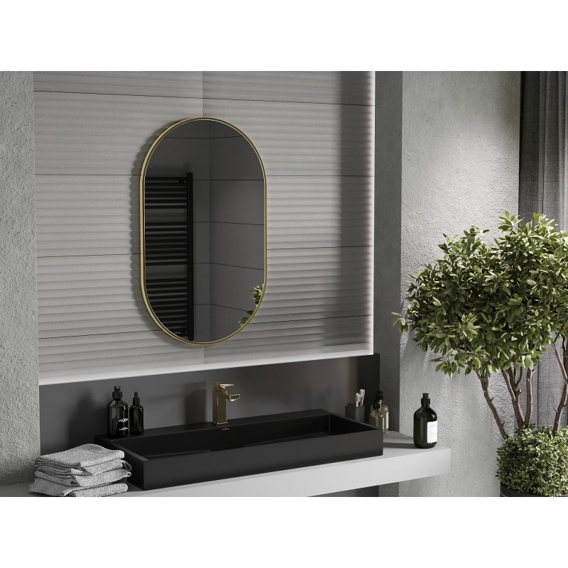 Mexen Loft oválne zrkadlo do kúpeľne 90 x 55 cm, zlatý rám - 9851-090-055-000-50
