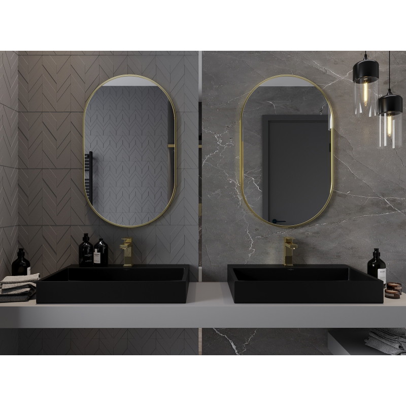 Mexen Loft oválne zrkadlo do kúpeľne 90 x 55 cm, zlatý rám - 9851-090-055-000-50