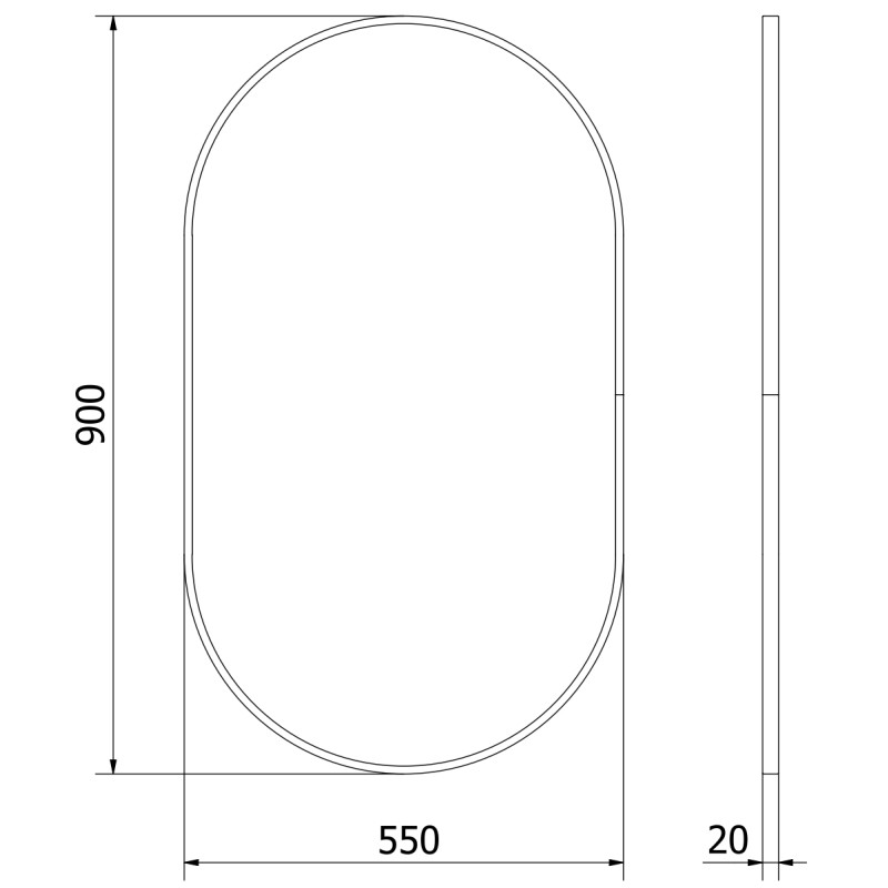 Mexen Loft oválne kúpeľňové zrkadlo 90 x 55 cm, čierny rám - 9851-090-055-000-70