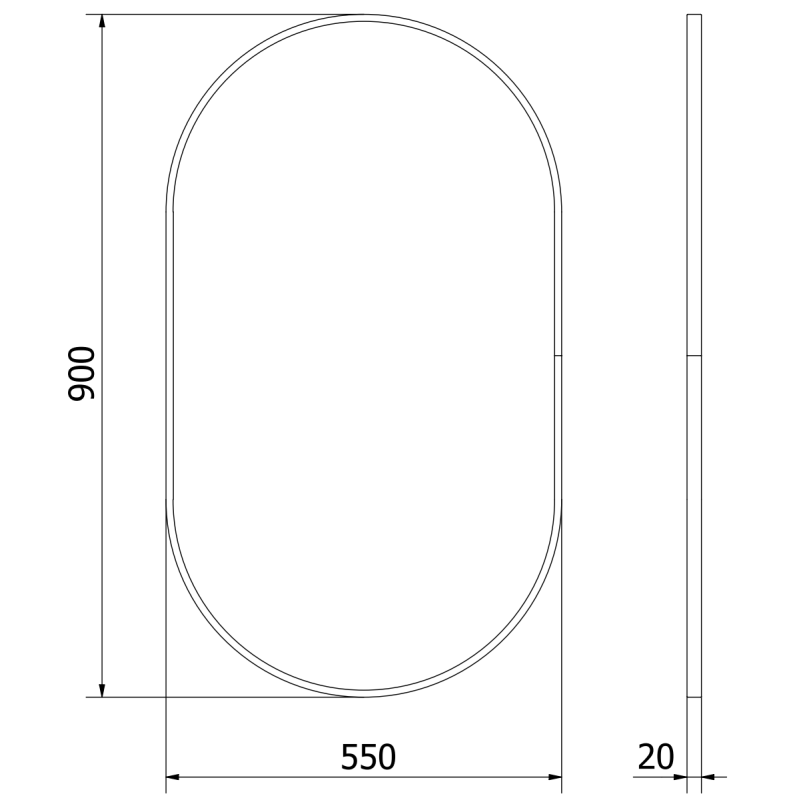Mexen Loft oválne zrkadlo do kúpeľne 90 x 55 cm, čierny rám - 9851-090-055-000-70
