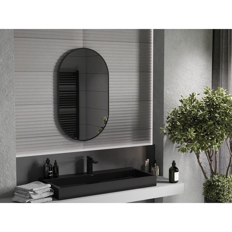 Mexen Loft oválne kúpeľňové zrkadlo 90 x 55 cm, čierny rám - 9851-090-055-000-70