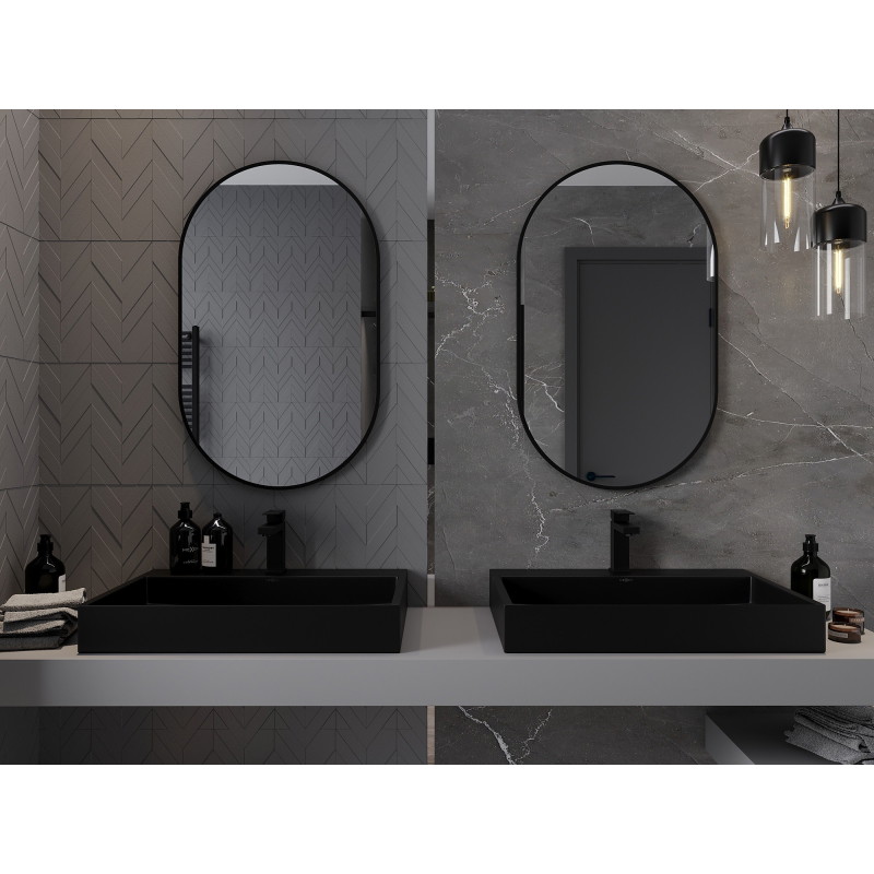 Mexen Loft oválne kúpeľňové zrkadlo 90 x 55 cm, čierny rám - 9851-090-055-000-70