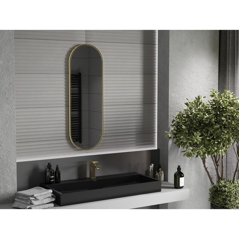 Mexen Loft Oválne kúpeľňové zrkadlo 100 x 35 cm, rám v brúsenom zlate - 9851-100-035-000-50