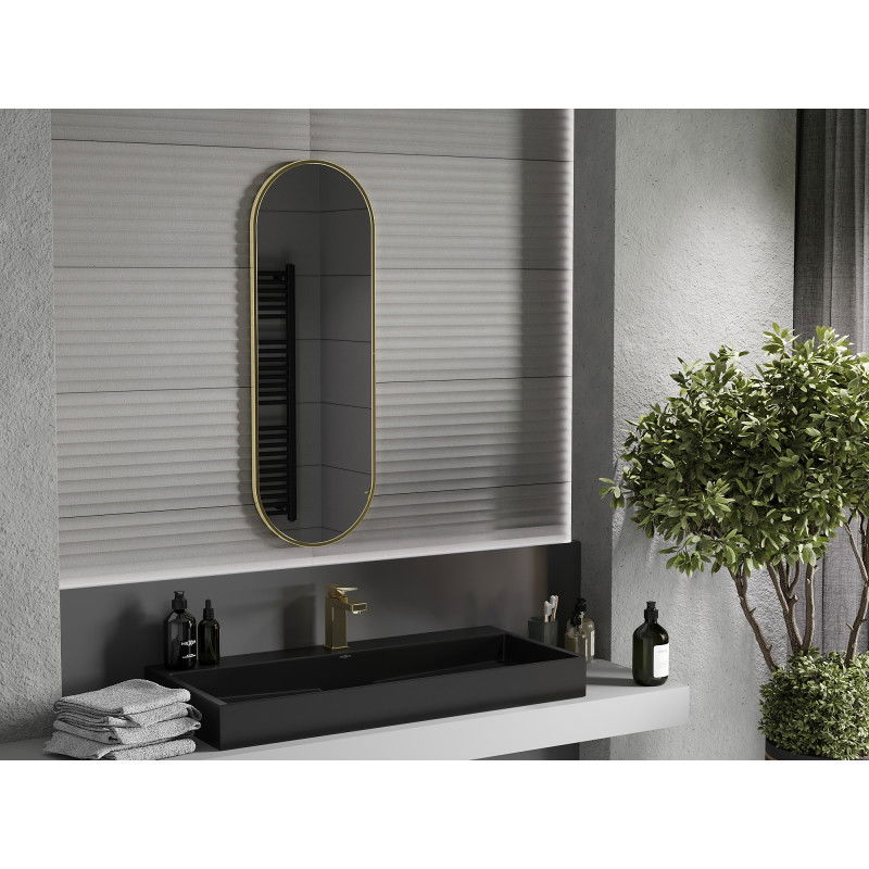 Mexen Loft oválne kúpeľňové zrkadlo 100 x 35 cm, zlatý rám - 9851-100-035-000-50